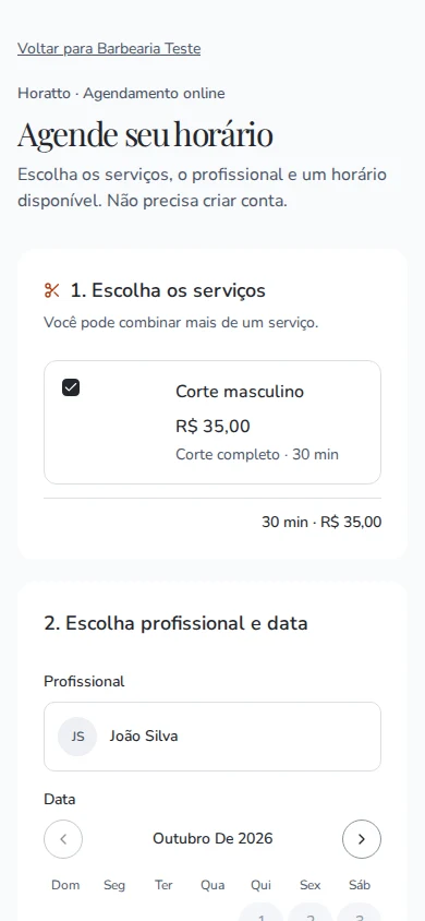 Reserva Horatto no celular sem cadastro